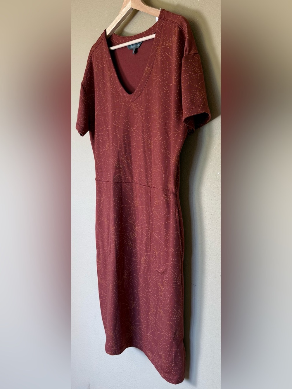 Title Nine Rust Orange V-Neck Deep Pockets Dress - Sashiko Red Large - Picture 3 of 7